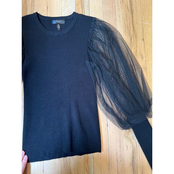 Aqua Chiffon Balloon Sleeve Sweater Black Women's S Double Sheer Shirt Blouse - Picture 12 of 13